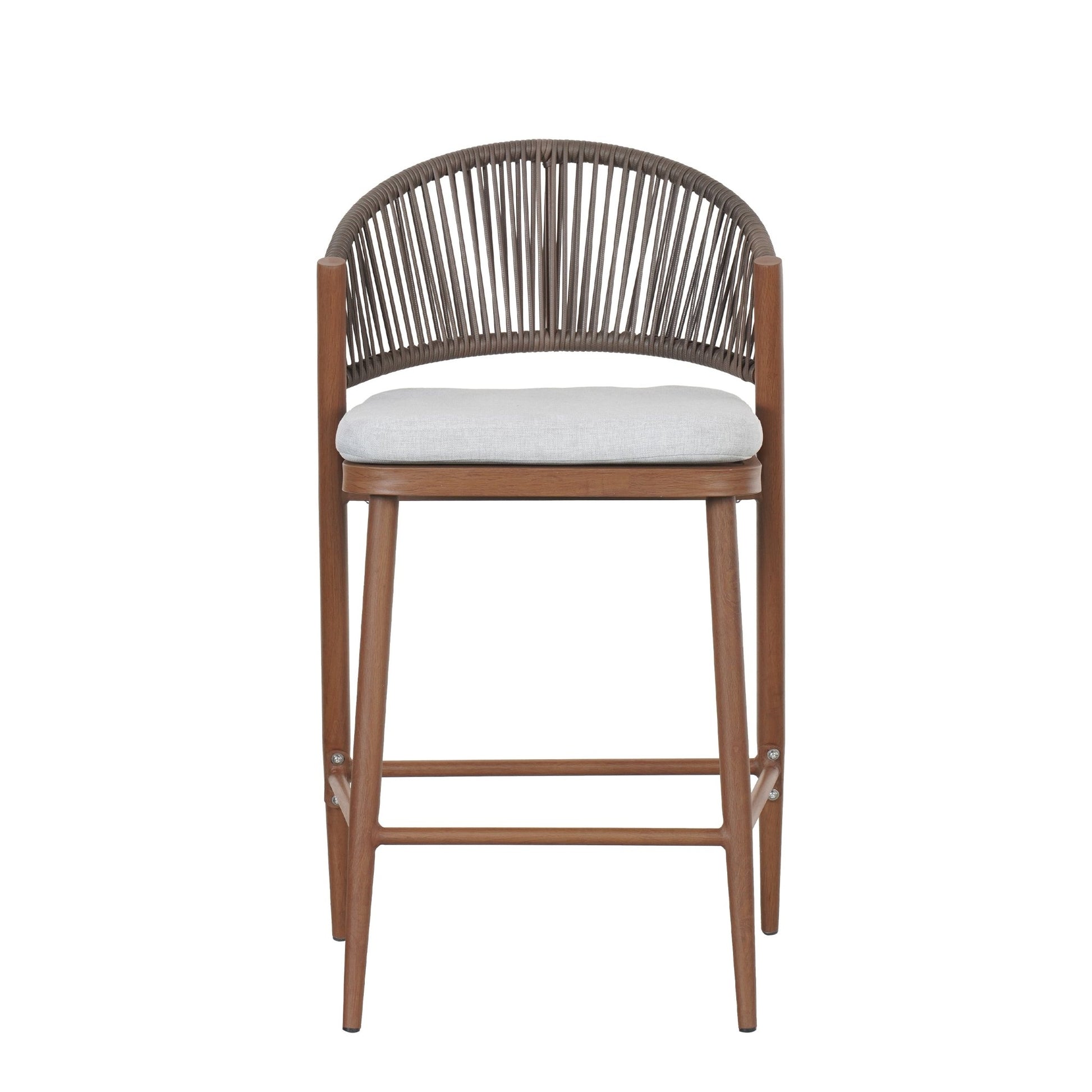 Outdoor Counter Stools Set of 2 – Wicker Teak Finish Aluminum Patio Chairs with Cushions - 1st Choice Furniture Direct