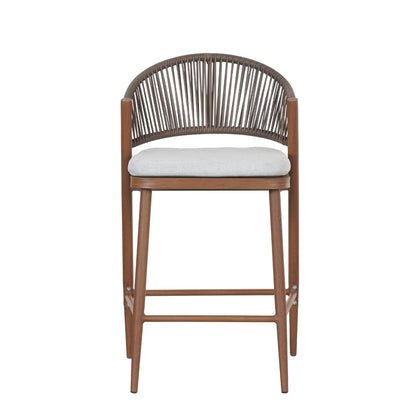 Outdoor Counter Stools Set of 2 – Wicker Teak Finish Aluminum Patio Chairs with Cushions - 1st Choice Furniture Direct