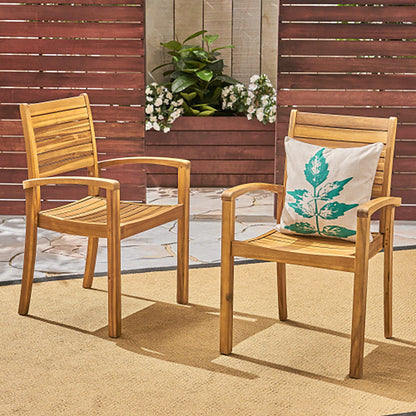 Outdoor Dining Chair, Acacia Wood Teak-Colored Finish, Stacking Design for Patio or Resort-Style Settings - 1st Choice Furniture Direct