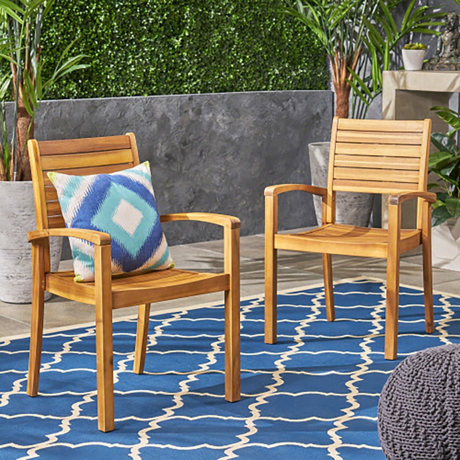 Outdoor Dining Chair, Acacia Wood Teak-Colored Finish, Stacking Design for Patio or Resort-Style Settings - 1st Choice Furniture Direct