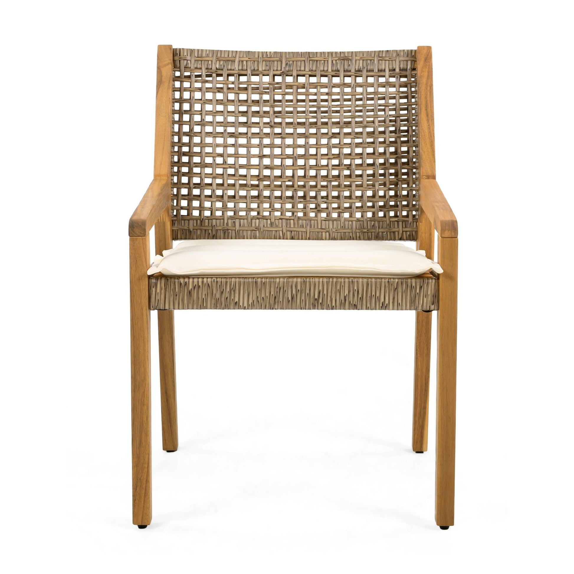 Outdoor Dining Set – Premium Acacia Wood Della Table & Wicker Chairs with Cream Cushion for Comfortable Dining Experience,Suitable for large gatherings(1 Table + 4 Chairs) - 1st Choice Furniture Direct