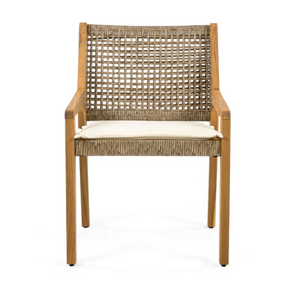 Outdoor Dining Set – Premium Acacia Wood Della Table & Wicker Chairs with Cream Cushion for Comfortable Dining Experience,Suitable for large gatherings(1 Table + 4 Chairs) - 1st Choice Furniture Direct