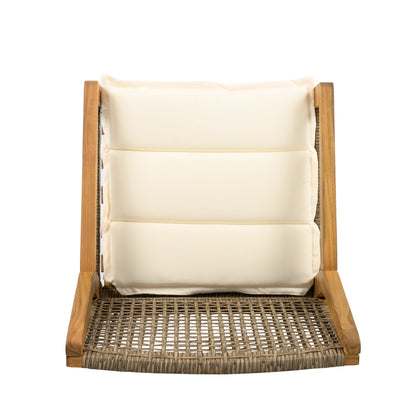 Outdoor Dining Set – Premium Acacia Wood Della Table & Wicker Chairs with Cream Cushion for Comfortable Dining Experience,Suitable for large gatherings(1 Table + 4 Chairs) - 1st Choice Furniture Direct