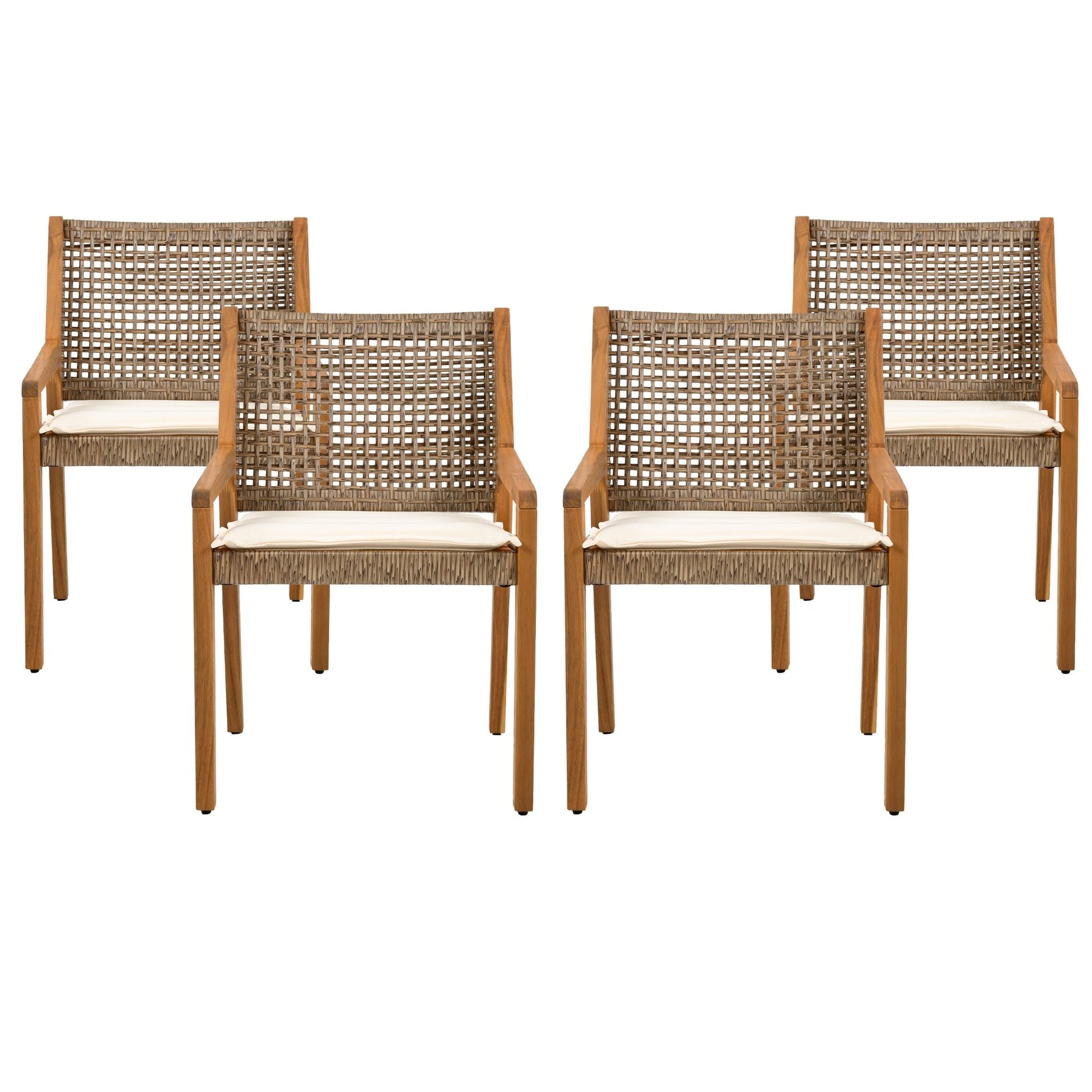 Outdoor Dining Set – Premium Acacia Wood Della Table & Wicker Chairs with Cream Cushion for Comfortable Dining Experience,Suitable for large gatherings(1 Table + 4 Chairs) - 1st Choice Furniture Direct