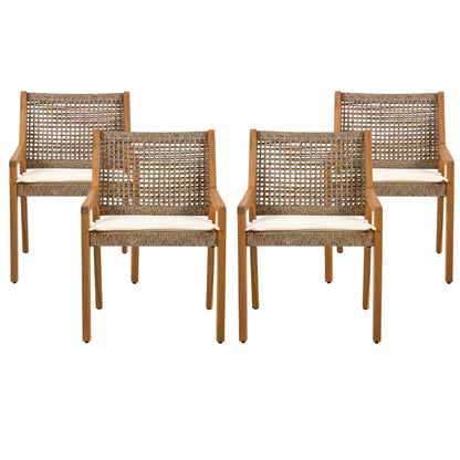 Outdoor Dining Set – Premium Acacia Wood Della Table & Wicker Chairs with Cream Cushion for Comfortable Dining Experience,Suitable for large gatherings(1 Table + 4 Chairs) - 1st Choice Furniture Direct
