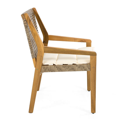 Outdoor Dining Set – Premium Acacia Wood Della Table & Wicker Chairs with Cream Cushion for Comfortable Dining Experience,Suitable for large gatherings(1 Table + 4 Chairs) - 1st Choice Furniture Direct