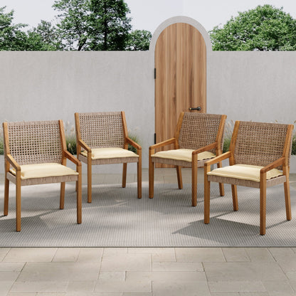 Outdoor Dining Set – Premium Acacia Wood Della Table & Wicker Chairs with Cream Cushion for Comfortable Dining Experience,Suitable for large gatherings(1 Table + 4 Chairs) - 1st Choice Furniture Direct