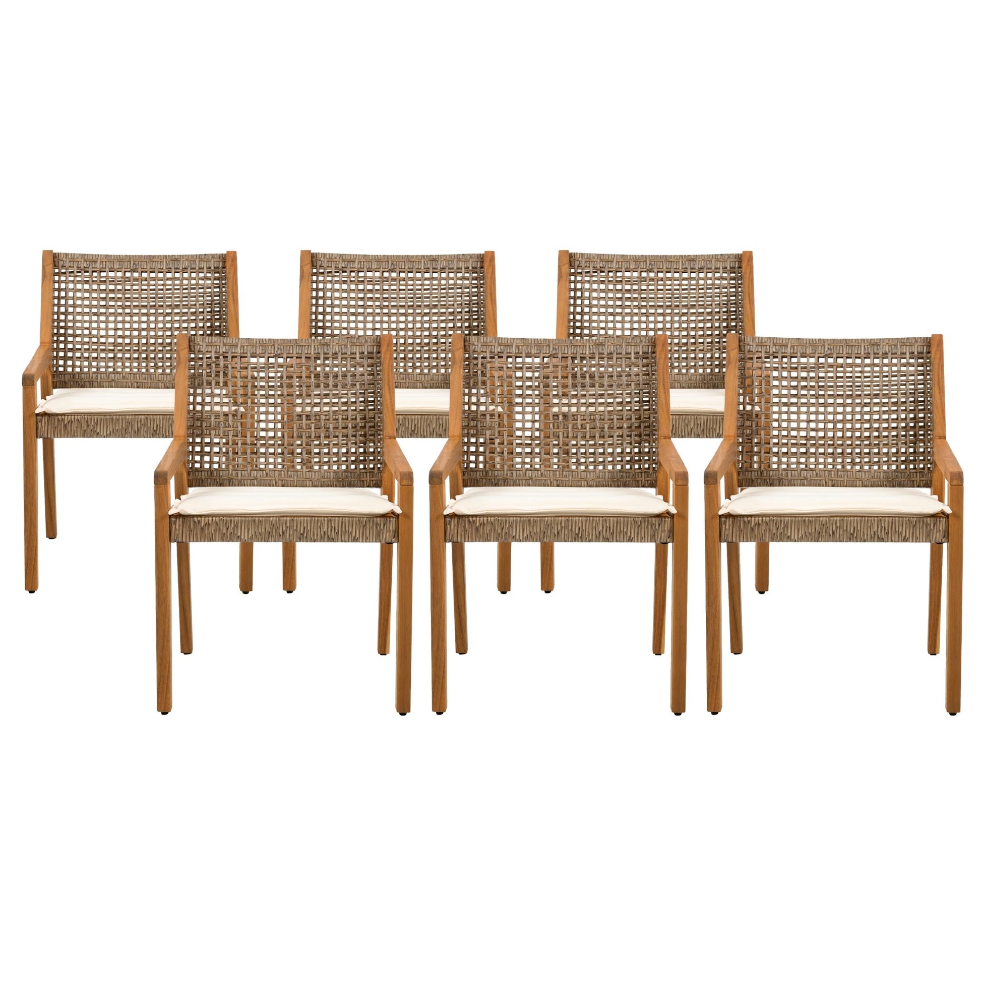 Outdoor Dining Set – Premium Acacia Wood Della Table & Wicker Chairs with Cream Cushion for Comfortable Dining Experience,Suitable for large gatherings(1 Table + 6 Chairs) - 1st Choice Furniture Direct