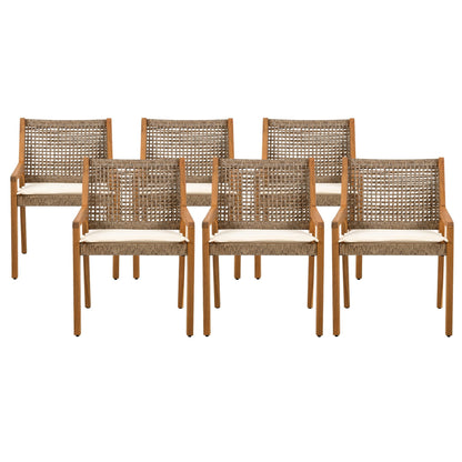 Outdoor Dining Set – Premium Acacia Wood Della Table & Wicker Chairs with Cream Cushion for Comfortable Dining Experience,Suitable for large gatherings(1 Table + 6 Chairs) - 1st Choice Furniture Direct