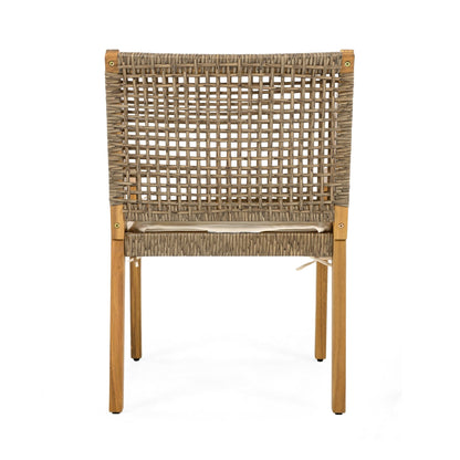Outdoor Dining Set – Premium Acacia Wood Della Table & Wicker Chairs with Cream Cushion for Comfortable Dining Experience,Suitable for large gatherings(1 Table + 6 Chairs) - 1st Choice Furniture Direct