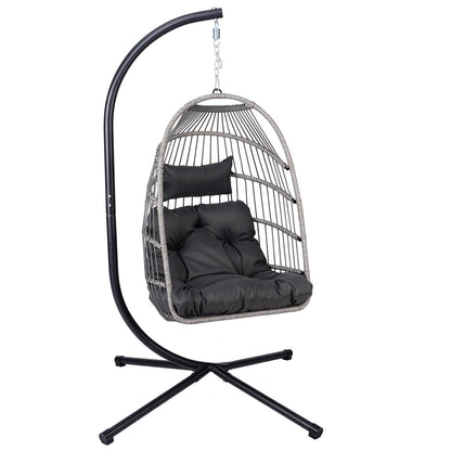 Outdoor Egg Hanging Chair with Stand, Patio Wicker Swing Egg Chair Indoor Swinging Chair Outdoor Hammock Egg Chair - 1st Choice Furniture Direct