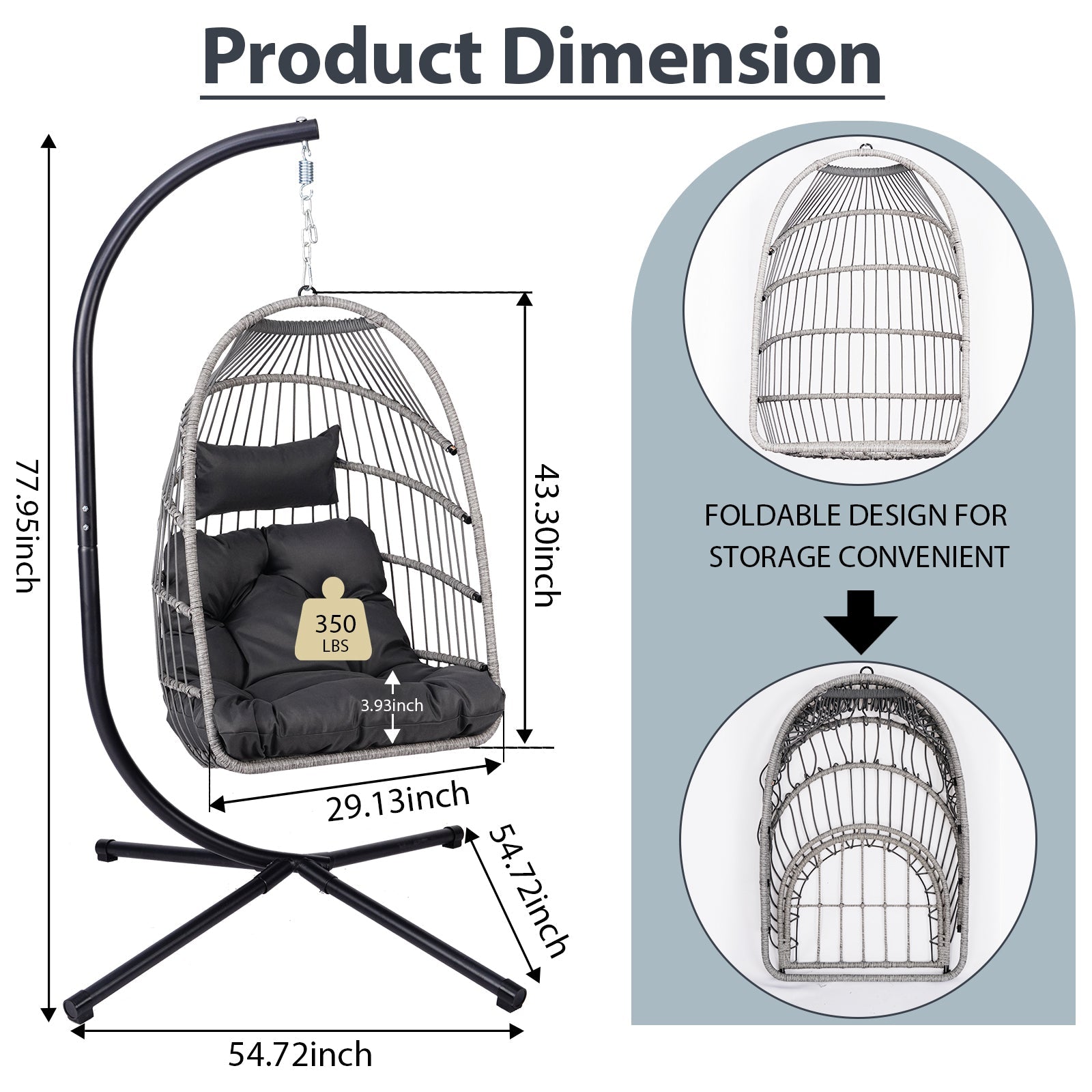 Outdoor Egg Hanging Chair with Stand, Patio Wicker Swing Egg Chair Indoor Swinging Chair Outdoor Hammock Egg Chair - 1st Choice Furniture Direct