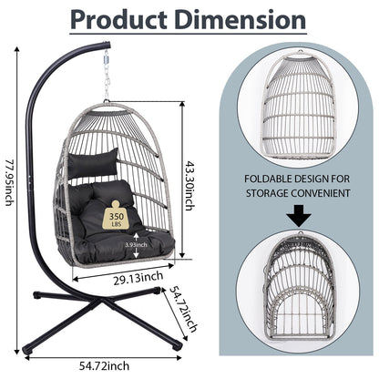 Outdoor Egg Hanging Chair with Stand, Patio Wicker Swing Egg Chair Indoor Swinging Chair Outdoor Hammock Egg Chair - 1st Choice Furniture Direct