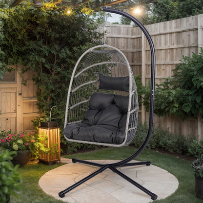 Outdoor Egg Hanging Chair with Stand, Patio Wicker Swing Egg Chair Indoor Swinging Chair Outdoor Hammock Egg Chair - 1st Choice Furniture Direct