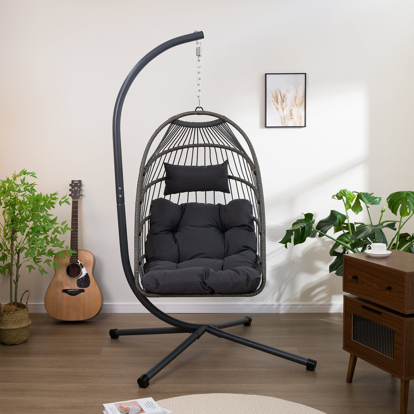 Outdoor Egg Hanging Chair with Stand, Patio Wicker Swing Egg Chair Indoor Swinging Chair Outdoor Hammock Egg Chair - 1st Choice Furniture Direct