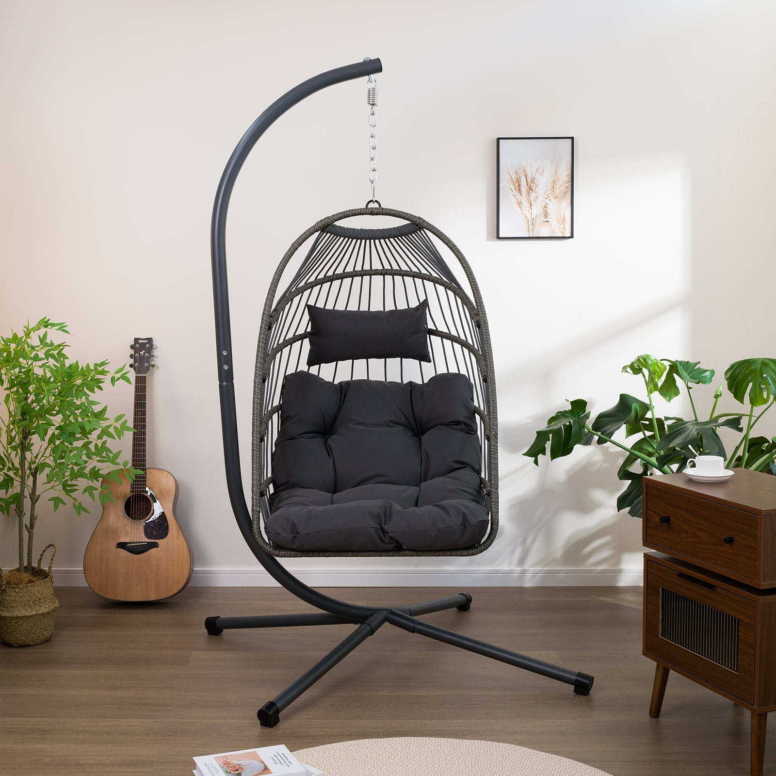 Outdoor Egg Hanging Chair with Stand, Patio Wicker Swing Egg Chair Indoor Swinging Chair Outdoor Hammock Egg Chair - 1st Choice Furniture Direct