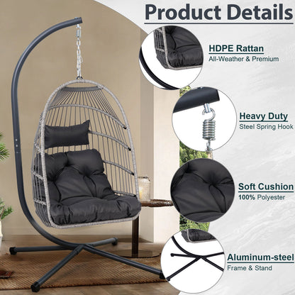 Outdoor Egg Hanging Chair with Stand, Patio Wicker Swing Egg Chair Indoor Swinging Chair Outdoor Hammock Egg Chair - 1st Choice Furniture Direct