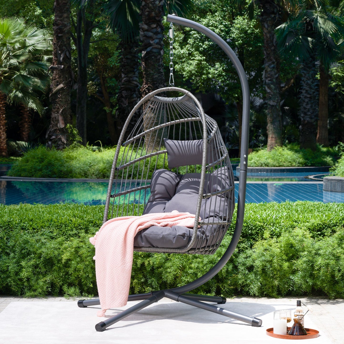 Outdoor Egg Hanging Chair with Stand, Patio Wicker Swing Egg Chair Indoor Swinging Chair Outdoor Hammock Egg Chair - 1st Choice Furniture Direct