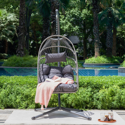 Outdoor Egg Hanging Chair with Stand, Patio Wicker Swing Egg Chair Indoor Swinging Chair Outdoor Hammock Egg Chair - 1st Choice Furniture Direct