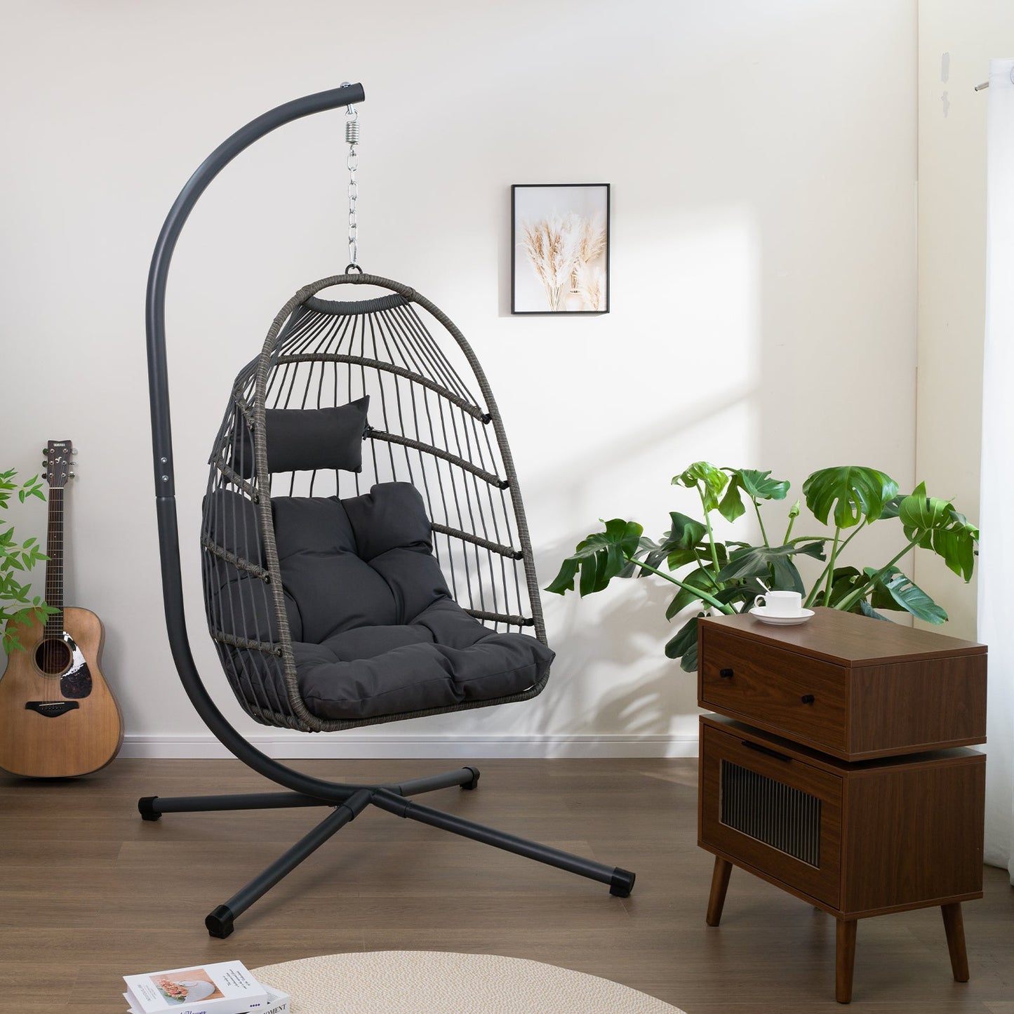 Outdoor Egg Hanging Chair with Stand, Patio Wicker Swing Egg Chair Indoor Swinging Chair Outdoor Hammock Egg Chair - 1st Choice Furniture Direct