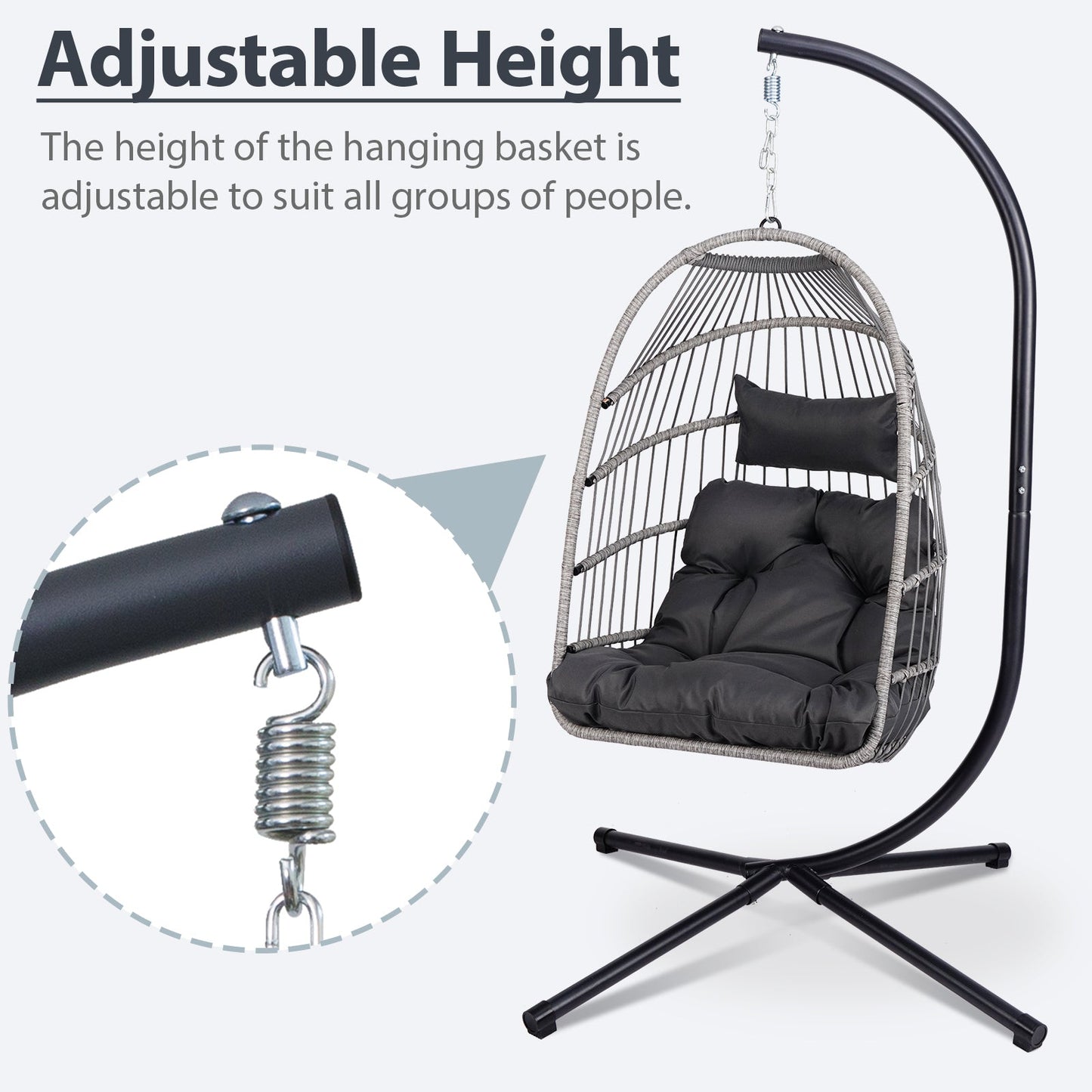 Outdoor Egg Hanging Chair with Stand, Patio Wicker Swing Egg Chair Indoor Swinging Chair Outdoor Hammock Egg Chair - 1st Choice Furniture Direct