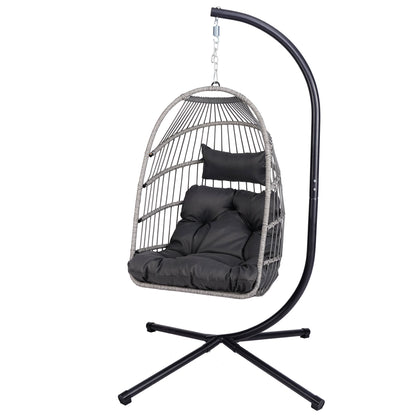 Outdoor Egg Hanging Chair with Stand, Patio Wicker Swing Egg Chair Indoor Swinging Chair Outdoor Hammock Egg Chair - 1st Choice Furniture Direct
