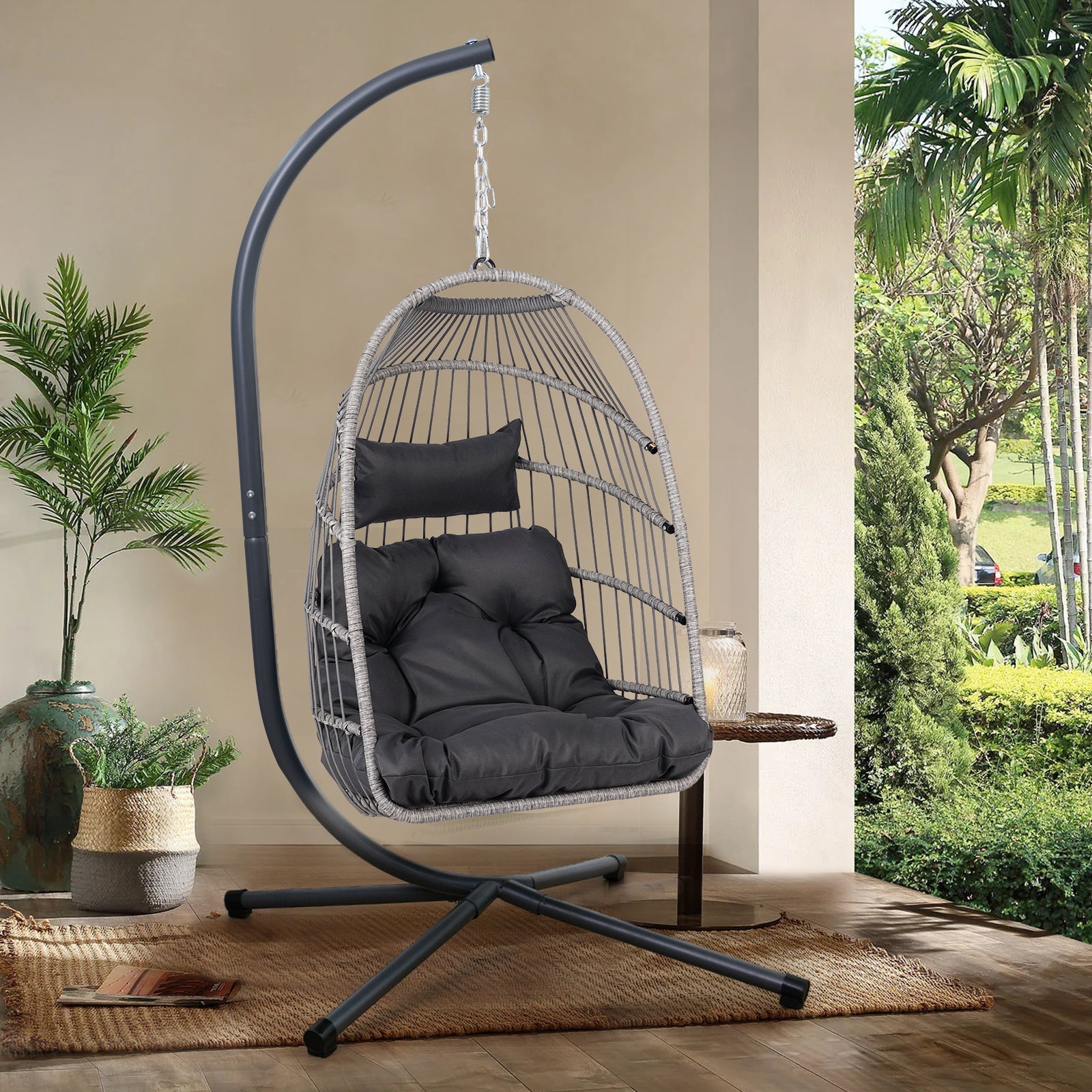 Outdoor Egg Hanging Chair with Stand, Patio Wicker Swing Egg Chair Indoor Swinging Chair Outdoor Hammock Egg Chair - 1st Choice Furniture Direct
