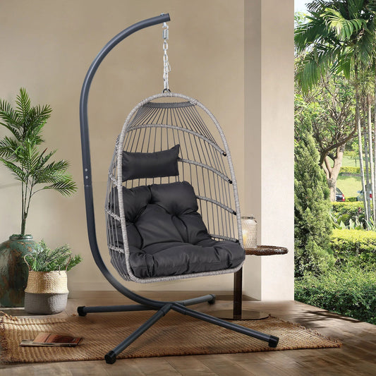 Outdoor Egg Hanging Chair with Stand, Patio Wicker Swing Egg Chair Indoor Swinging Chair Outdoor Hammock Egg Chair - 1st Choice Furniture Direct