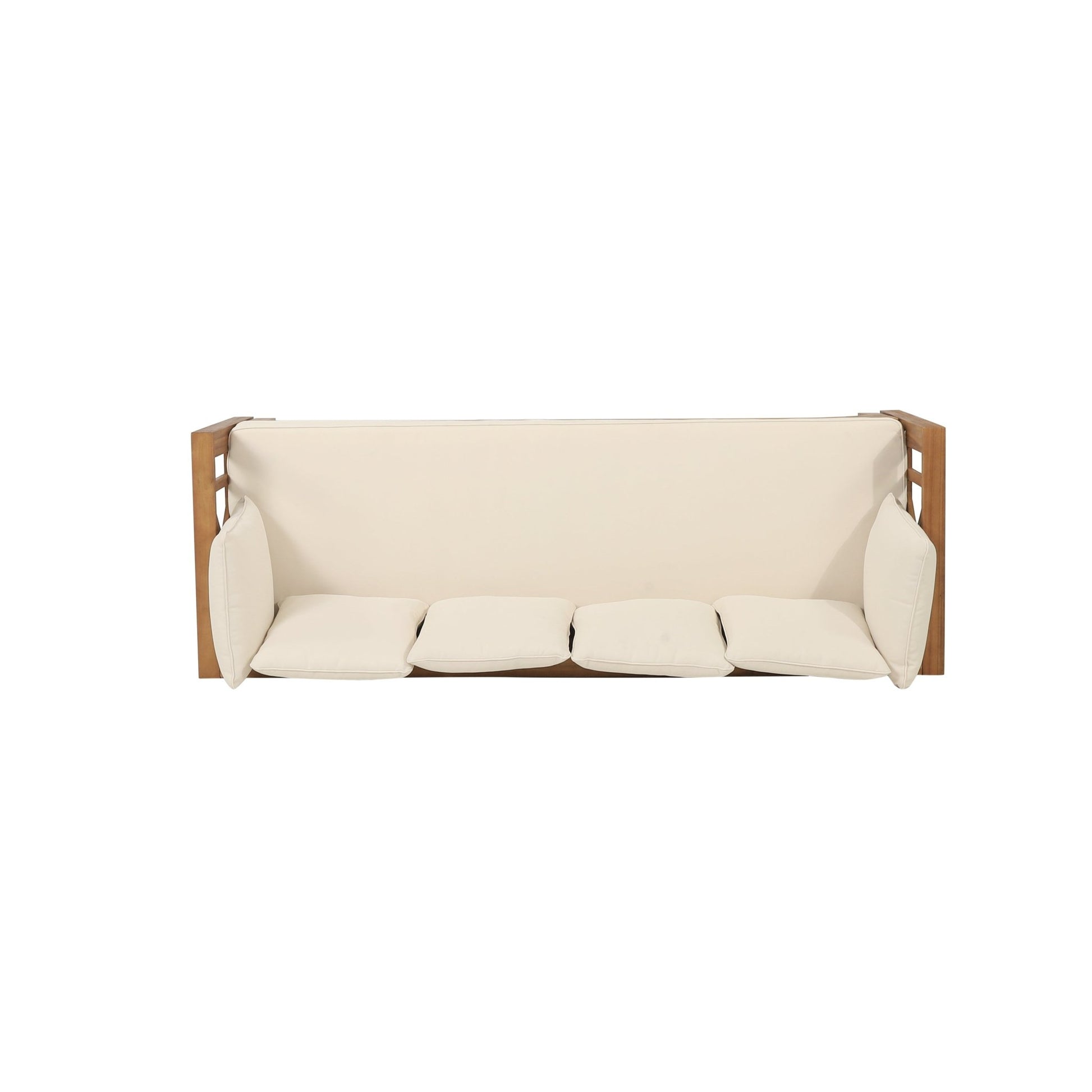 Outdoor Extendable Acacia Wood 3 Seater Sofa, Upholstered Cushion Couch, Daybed Sofa Chair, Spacious Seating Lounge Chair, Patio Daybed Sofa for Garden Yard - 1st Choice Furniture Direct