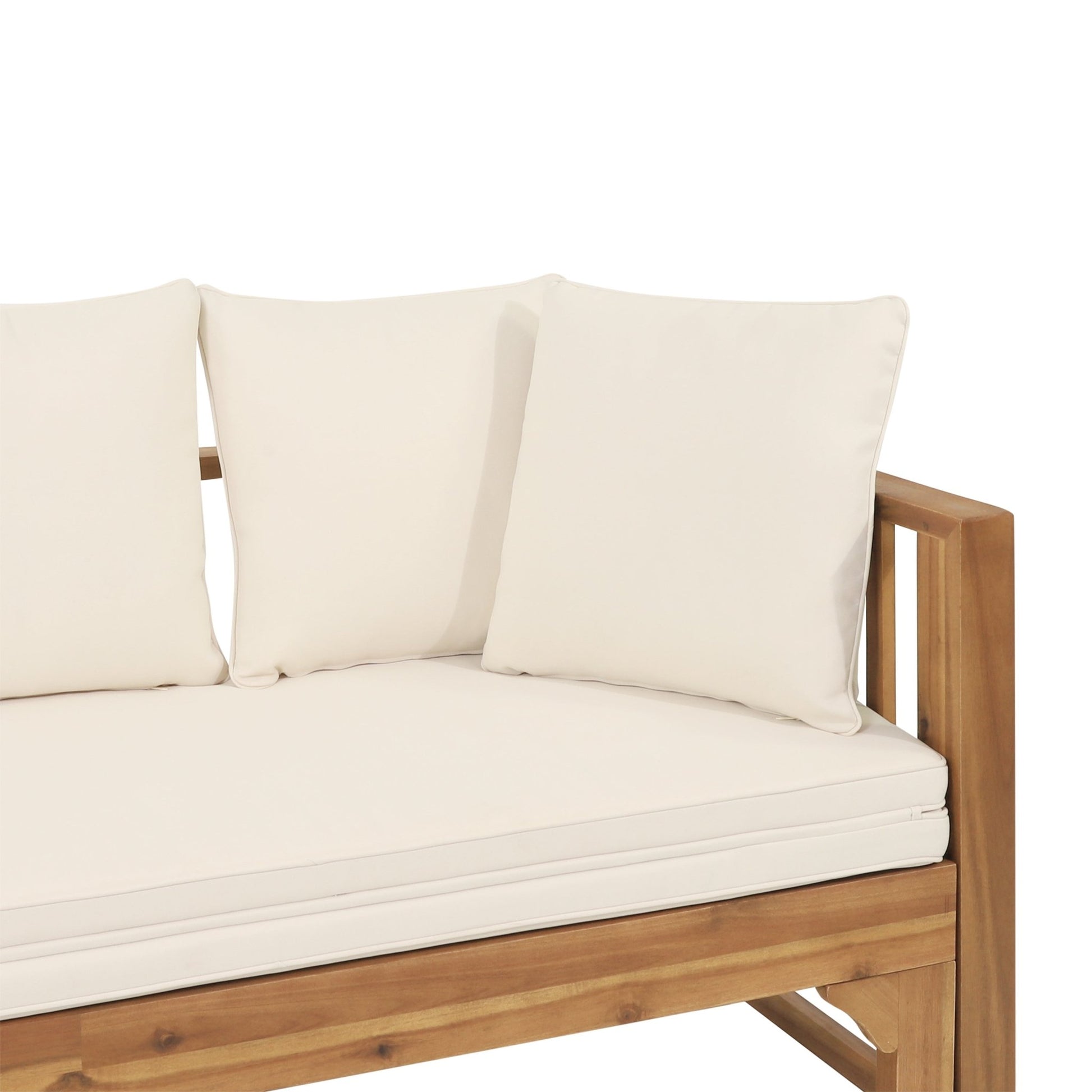 Outdoor Extendable Acacia Wood 3 Seater Sofa, Upholstered Cushion Couch, Daybed Sofa Chair, Spacious Seating Lounge Chair, Patio Daybed Sofa for Garden Yard - 1st Choice Furniture Direct