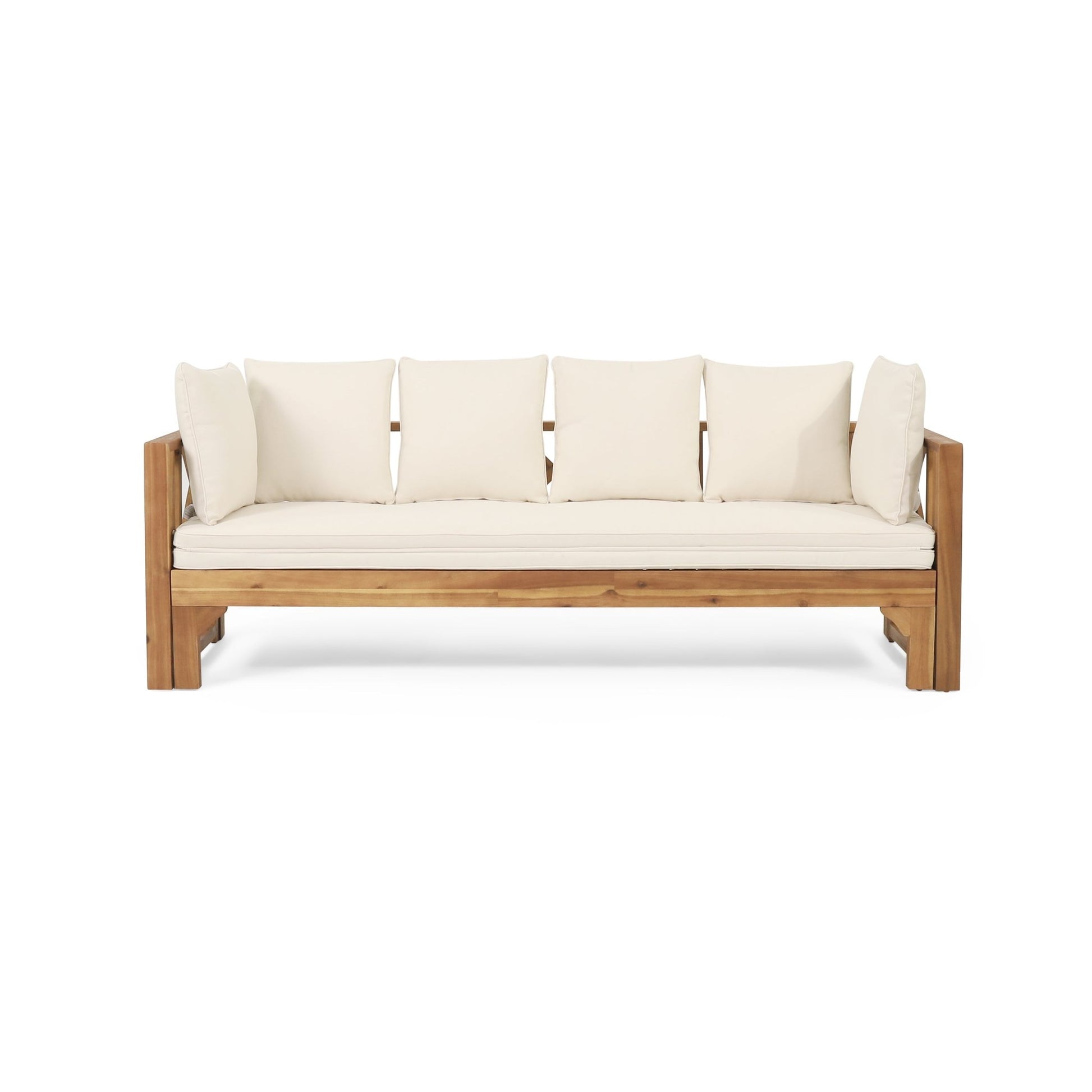 Outdoor Extendable Acacia Wood 3 Seater Sofa, Upholstered Cushion Couch, Daybed Sofa Chair, Spacious Seating Lounge Chair, Patio Daybed Sofa for Garden Yard - 1st Choice Furniture Direct