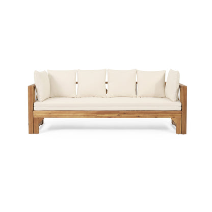 Outdoor Extendable Acacia Wood 3 Seater Sofa, Upholstered Cushion Couch, Daybed Sofa Chair, Spacious Seating Lounge Chair, Patio Daybed Sofa for Garden Yard - 1st Choice Furniture Direct