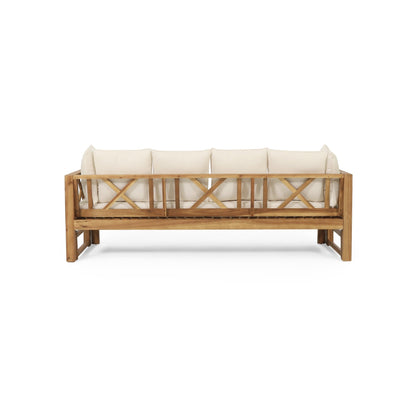 Outdoor Extendable Acacia Wood 3 Seater Sofa, Upholstered Cushion Couch, Daybed Sofa Chair, Spacious Seating Lounge Chair, Patio Daybed Sofa for Garden Yard - 1st Choice Furniture Direct