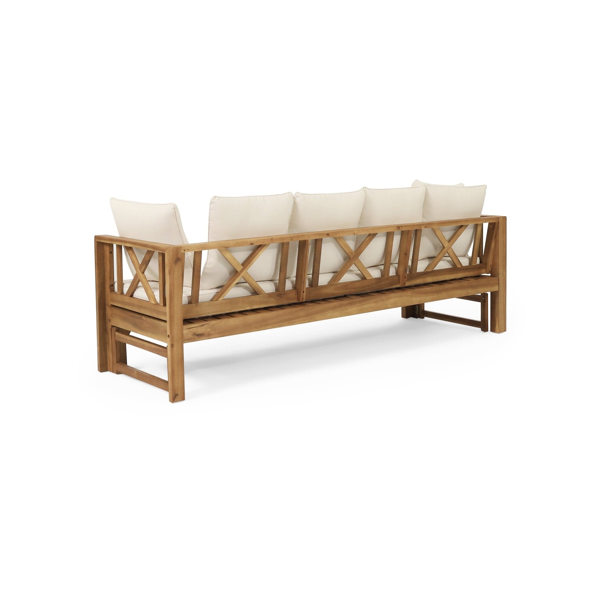 Outdoor Extendable Acacia Wood 3 Seater Sofa, Upholstered Cushion Couch, Daybed Sofa Chair, Spacious Seating Lounge Chair, Patio Daybed Sofa for Garden Yard - 1st Choice Furniture Direct