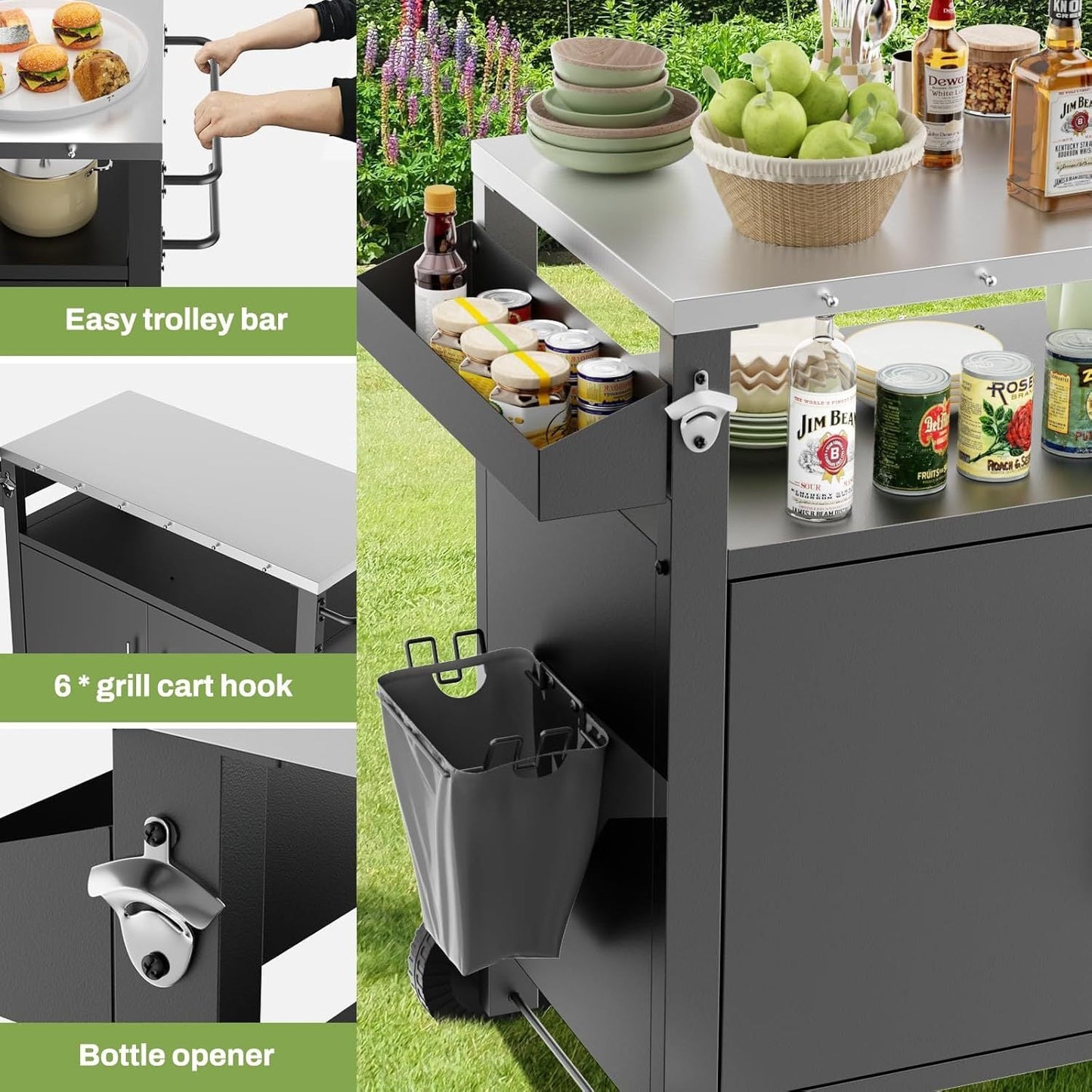 Outdoor Grill Cart with Stainless Steel Top and Storage - 1st Choice Furniture Direct