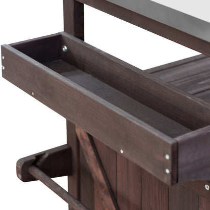 Outdoor Grill Cart with Stainless Steel Top – Rustic BBQ Kitchen Island on Wheels - 1st Choice Furniture Direct