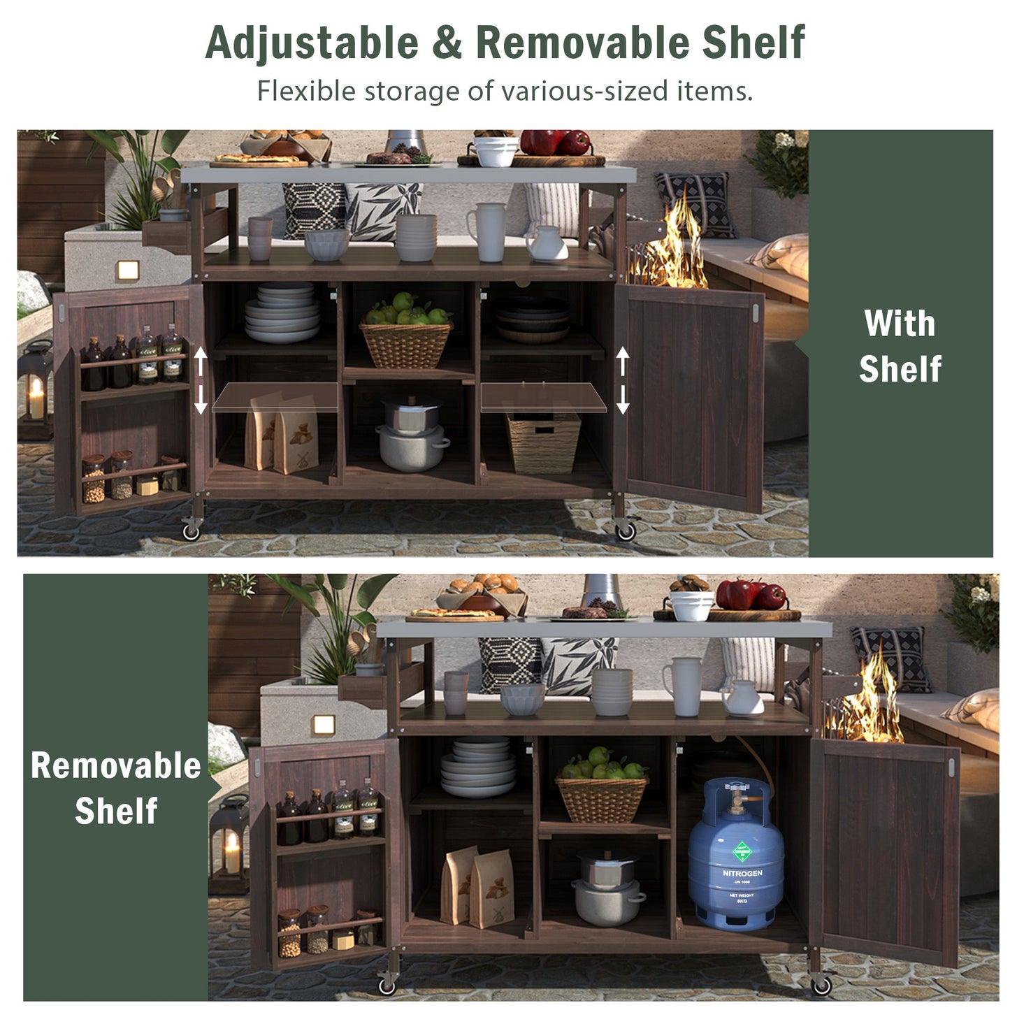Outdoor Grill Cart with Stainless Steel Top – Rustic BBQ Kitchen Island on Wheels - 1st Choice Furniture Direct