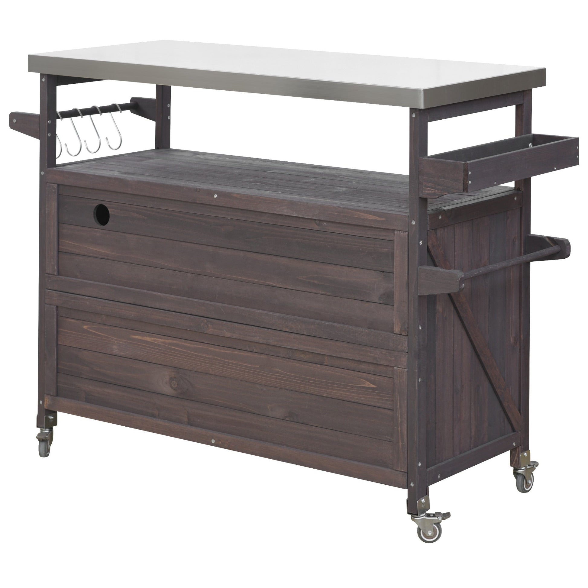 Outdoor Grill Cart with Stainless Steel Top – Rustic BBQ Kitchen Island on Wheels - 1st Choice Furniture Direct