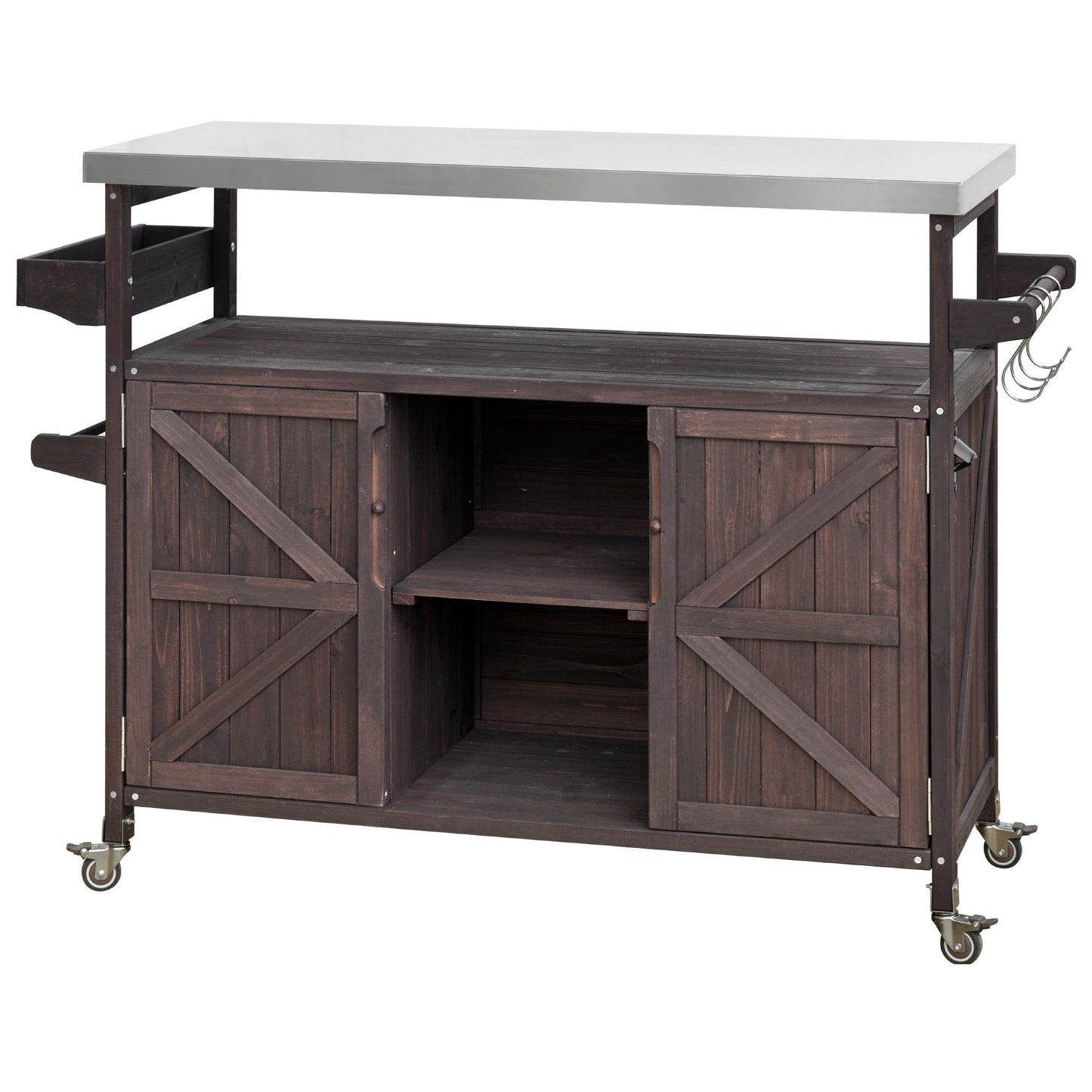 Outdoor Grill Cart with Stainless Steel Top – Rustic BBQ Kitchen Island on Wheels - 1st Choice Furniture Direct