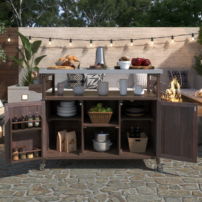 Outdoor Grill Cart with Stainless Steel Top – Rustic BBQ Kitchen Island on Wheels - 1st Choice Furniture Direct