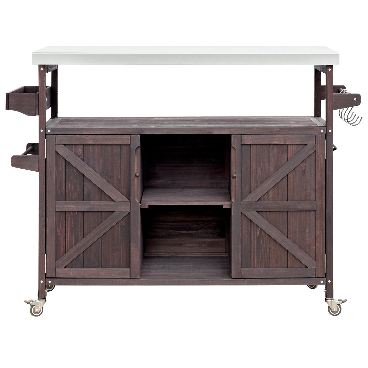 Outdoor Grill Cart with Stainless Steel Top – Rustic BBQ Kitchen Island on Wheels - 1st Choice Furniture Direct