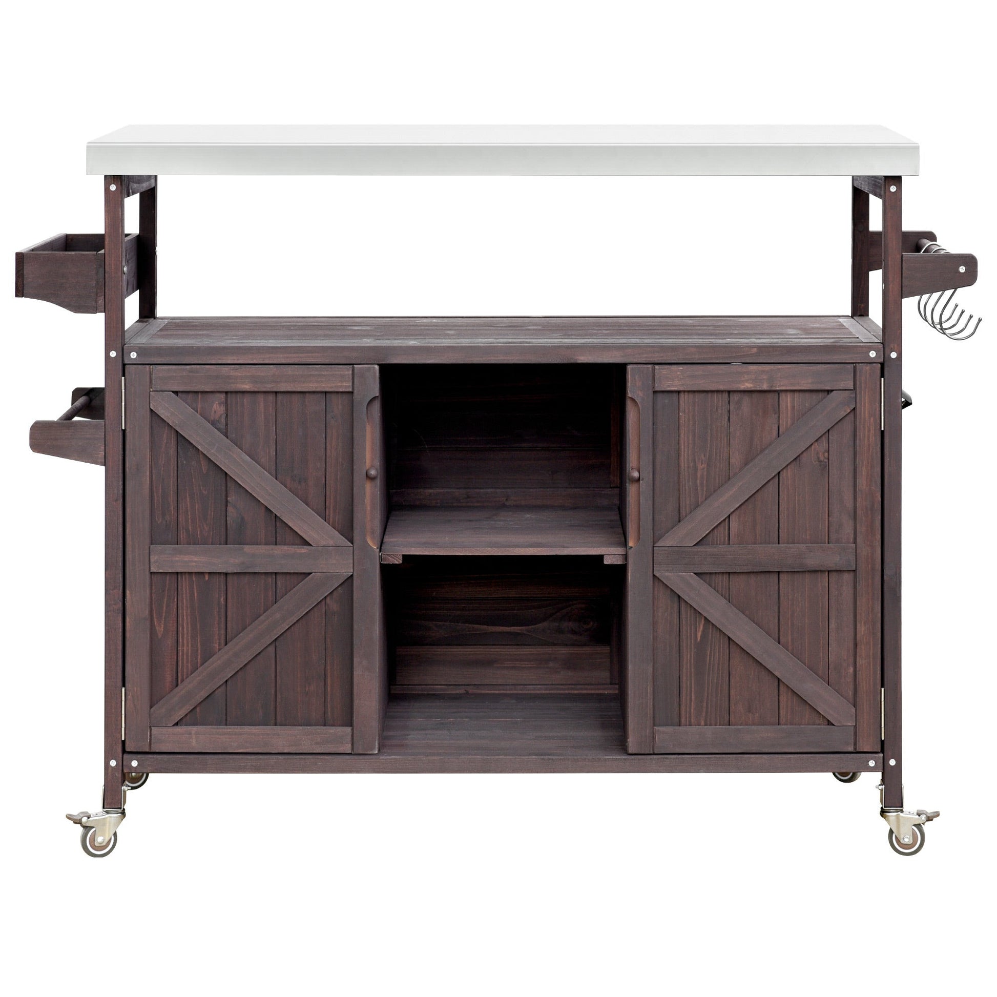 Outdoor Grill Cart with Stainless Steel Top – Rustic BBQ Kitchen Island on Wheels - 1st Choice Furniture Direct