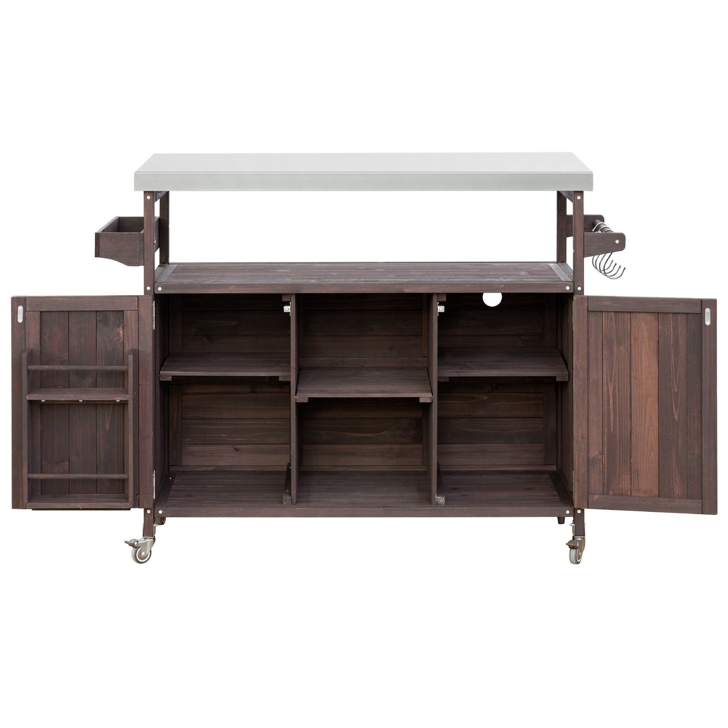 Outdoor Grill Cart with Stainless Steel Top – Rustic BBQ Kitchen Island on Wheels - 1st Choice Furniture Direct