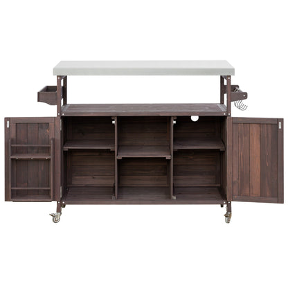 Outdoor Grill Cart with Stainless Steel Top – Rustic BBQ Kitchen Island on Wheels - 1st Choice Furniture Direct