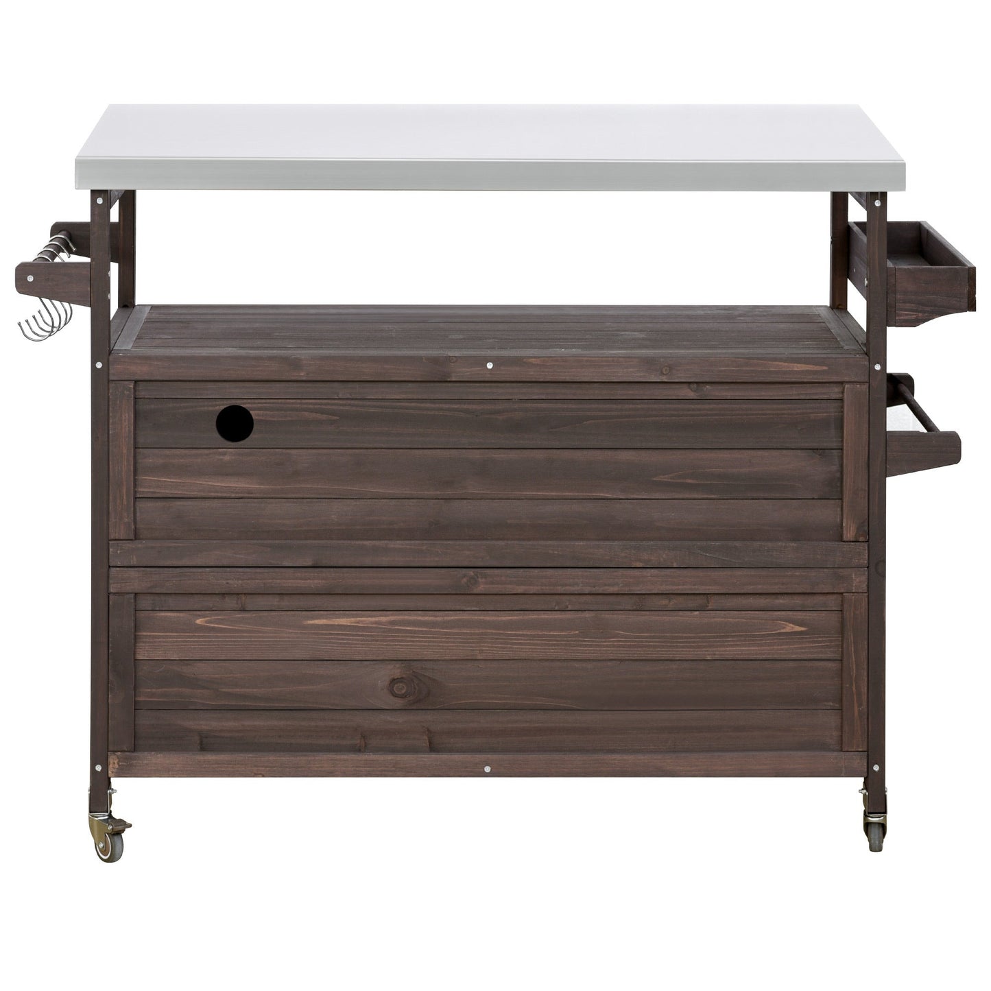 Outdoor Grill Cart with Stainless Steel Top – Rustic BBQ Kitchen Island on Wheels - 1st Choice Furniture Direct