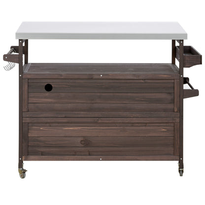 Outdoor Grill Cart with Stainless Steel Top – Rustic BBQ Kitchen Island on Wheels - 1st Choice Furniture Direct