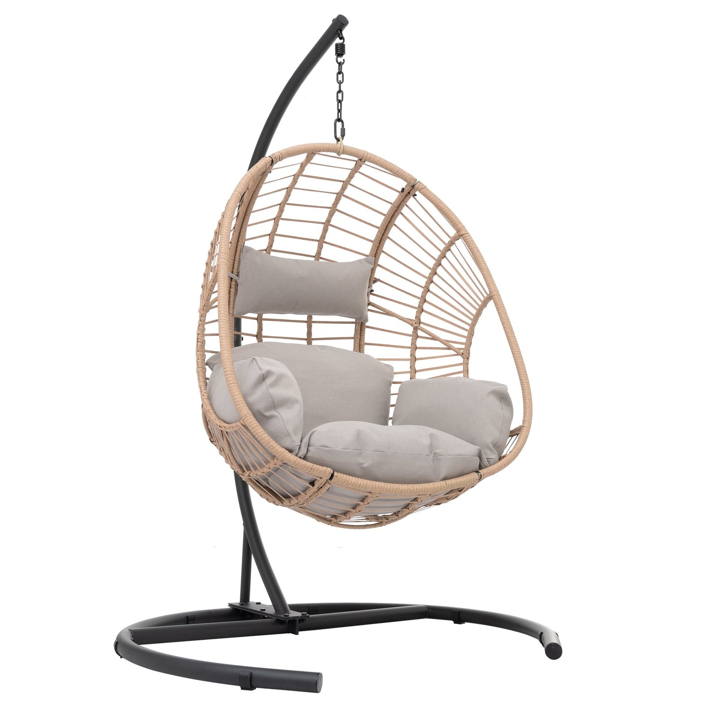 Outdoor Indoor Swing Egg Chair Natural color wicker with beige cushion - 1st Choice Furniture Direct