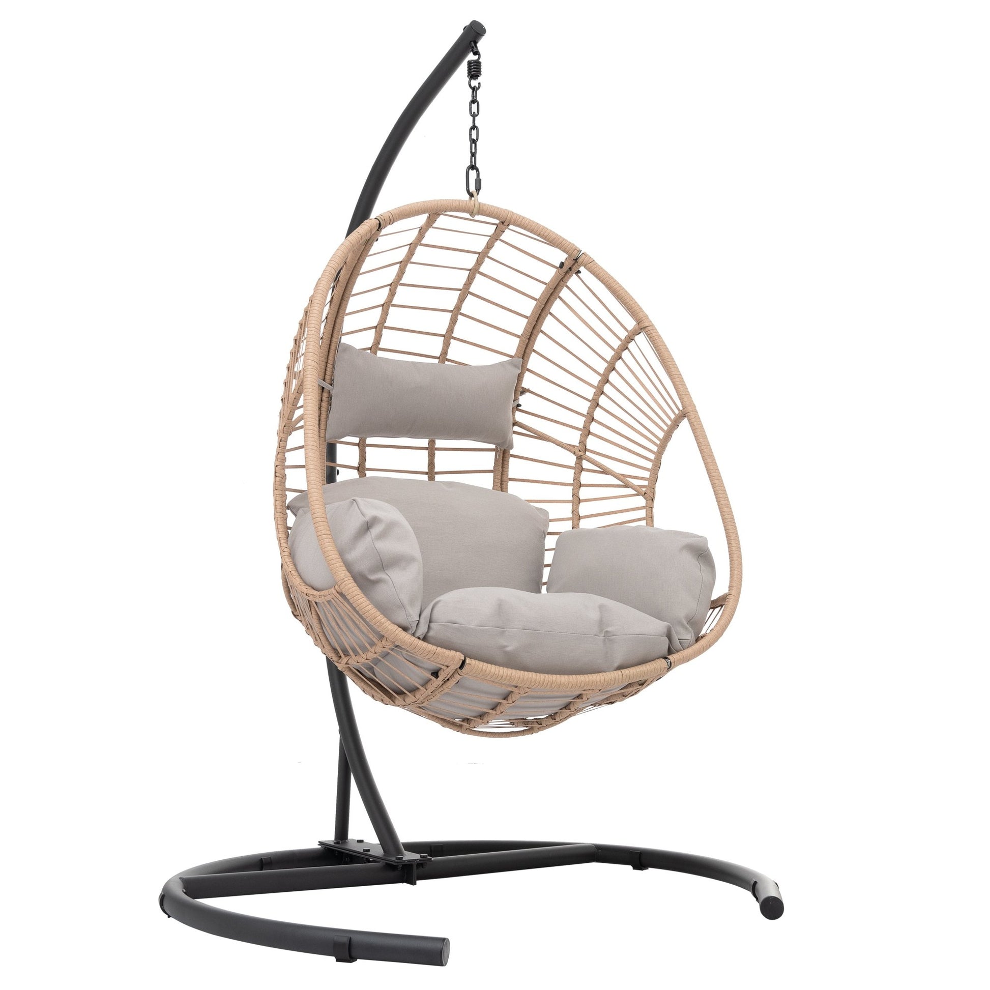 Outdoor Indoor Swing Egg Chair Natural color wicker with beige cushion - 1st Choice Furniture Direct