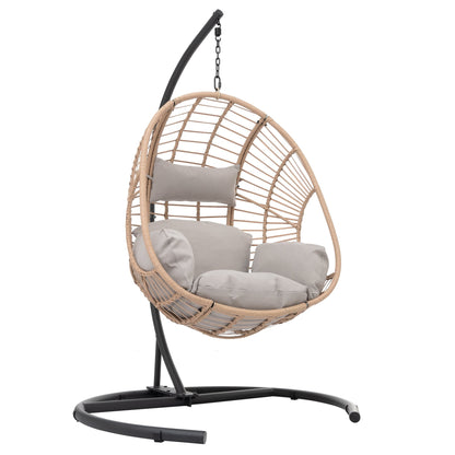 Outdoor Indoor Swing Egg Chair Natural color wicker with beige cushion - 1st Choice Furniture Direct