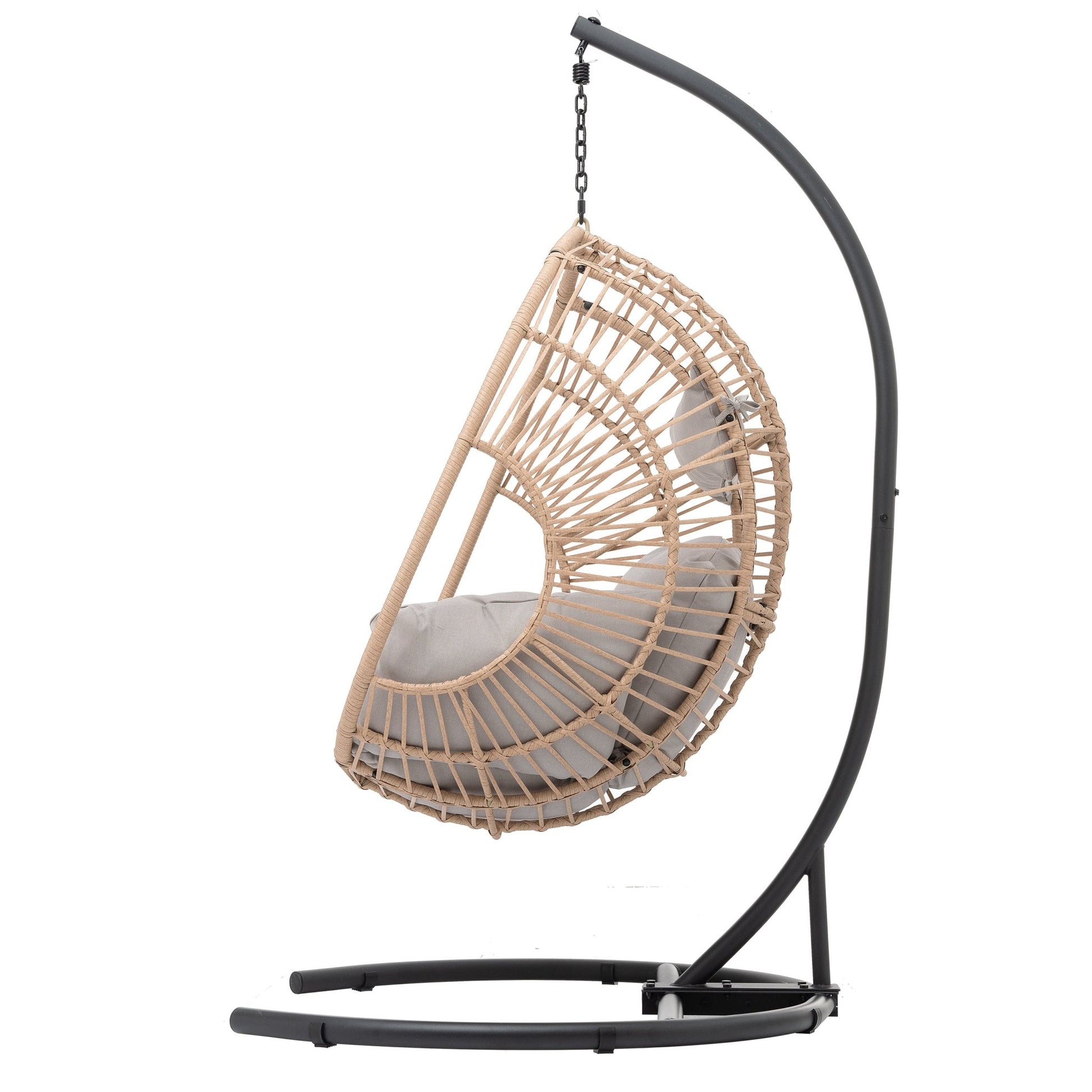 Outdoor Indoor Swing Egg Chair Natural color wicker with beige cushion - 1st Choice Furniture Direct